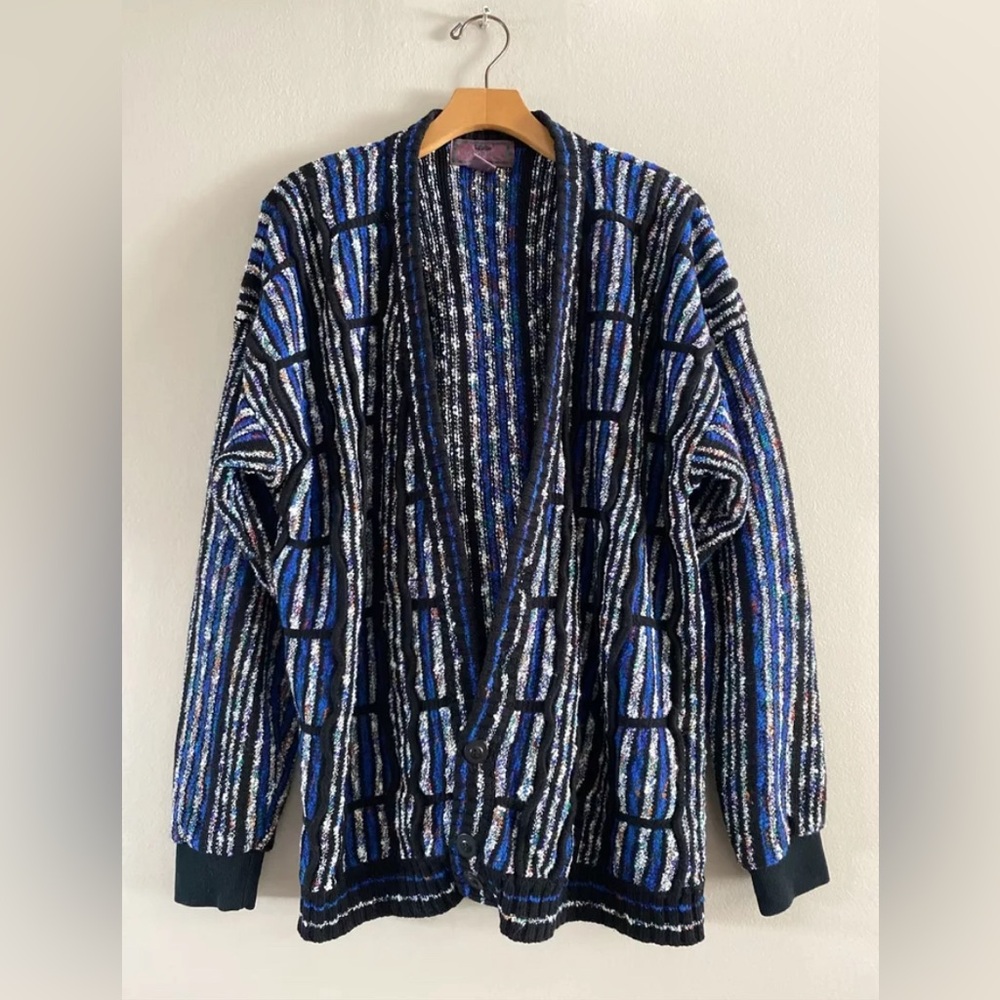 Vintage Concepts Hong Kong Men’s Grandpa 3-D 80s 90s Colorful Cardigan Sz. LARGE